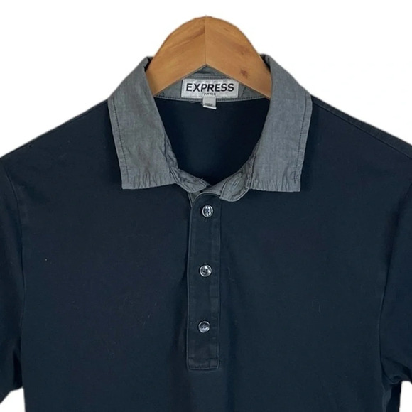 PO768 Men’s Express Brand FITTED Trendy Short Sleeve Polo Shirt S - Picture 3 of 4
